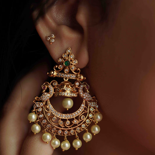 One Gram Gold AD White Stones Bridal Long Necklace