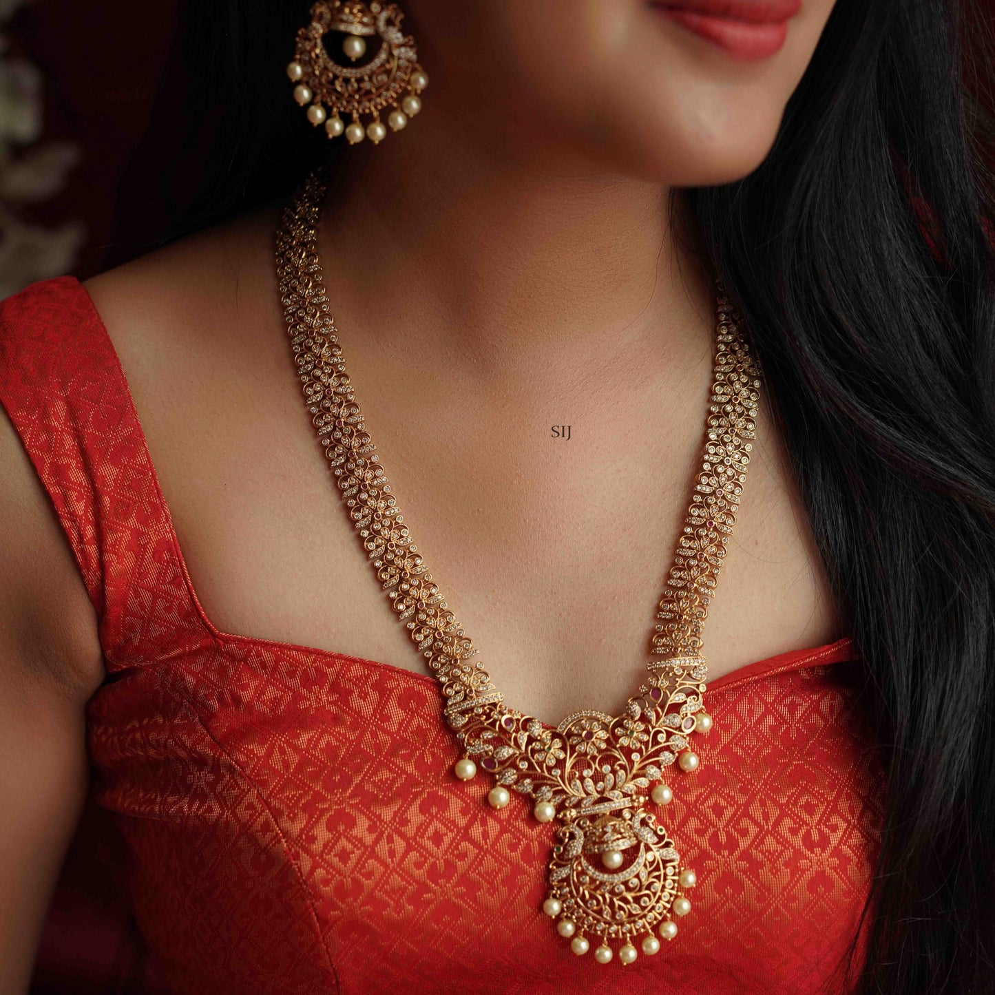 One Gram Gold AD White Stones Bridal Long Necklace