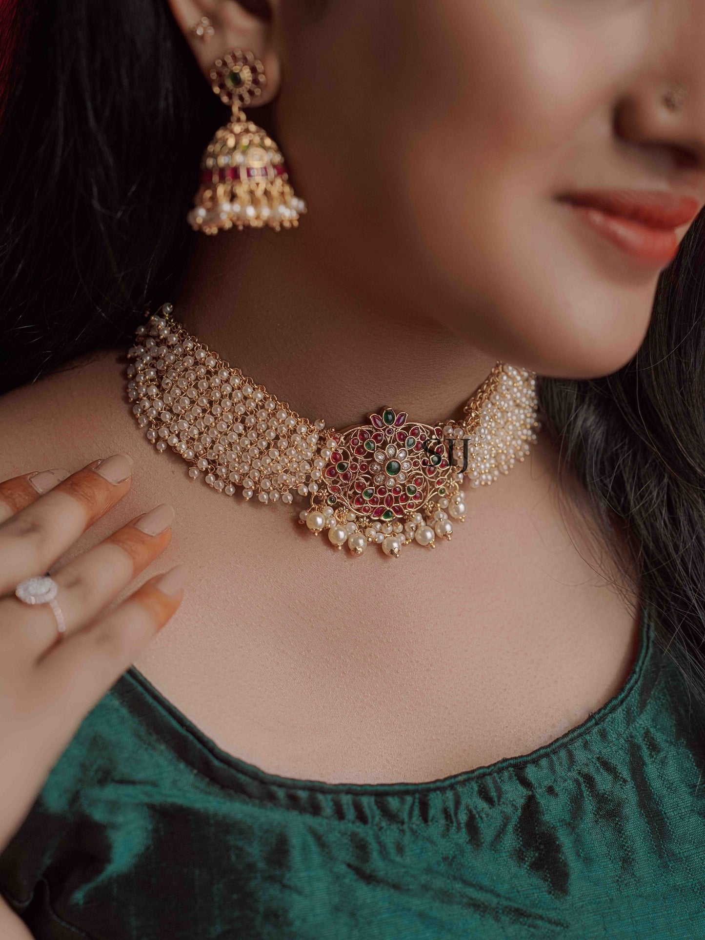 One Gram Gold Multi Layer Pearl Bridal Choker