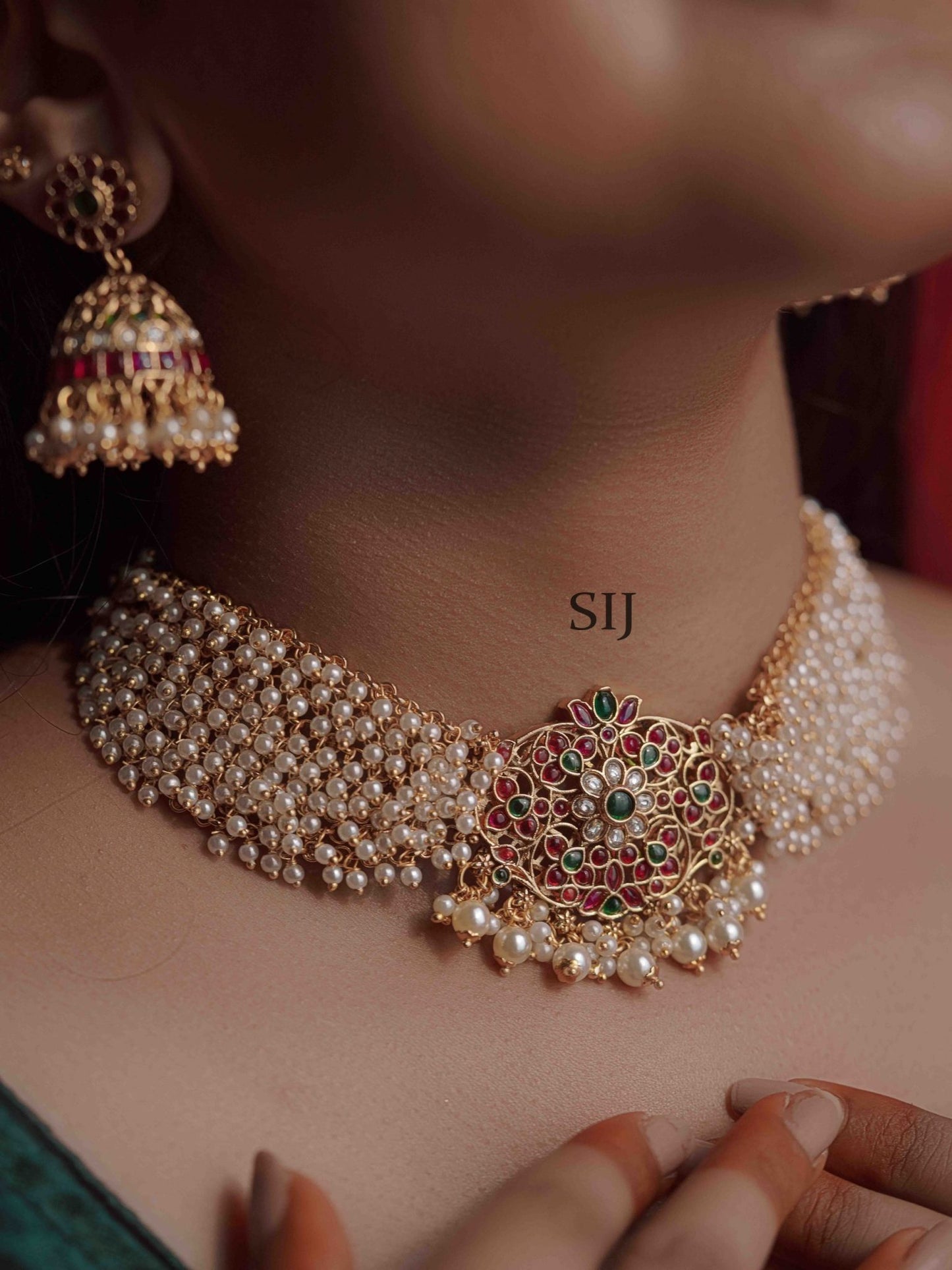 One Gram Gold Multi Layer Pearl Bridal Choker